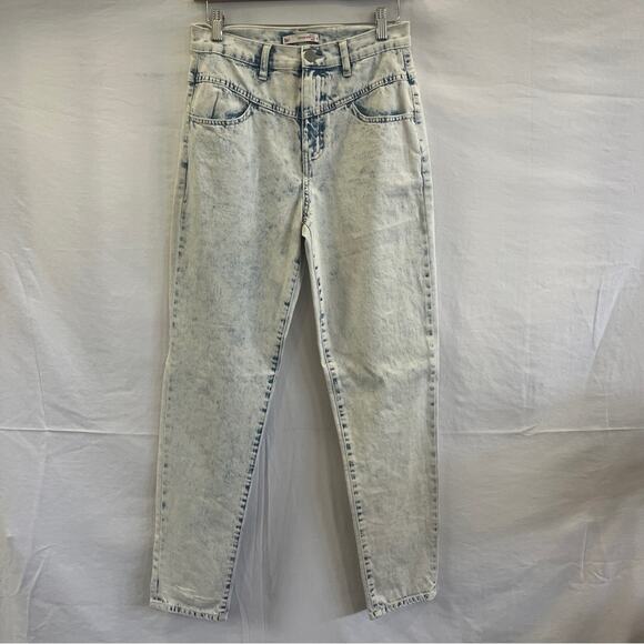 SO High Rise Vintage Stretch Mom Jeans Juniors Size 5 Light Acid Wash Taper Leg - Picture 1 of 10